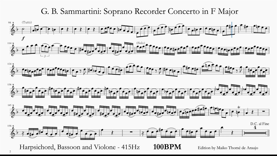1 ALLEGRO - Redution- 415Hz 100Bpm- Sammartini Recorder Concerto in F major